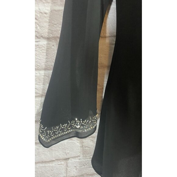 JR Nites By Caliendo Black Layered Tunic Top Silver Beads Asymmetrical Hemline 8 - Picture 6 of 10